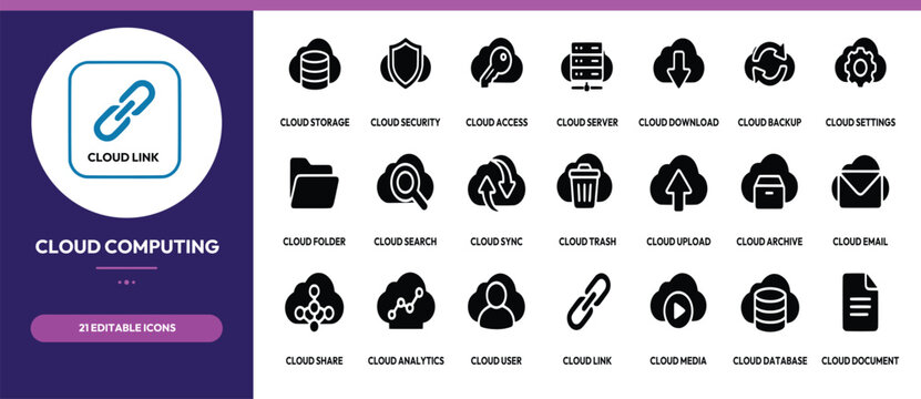 Cloud computing vector icon set