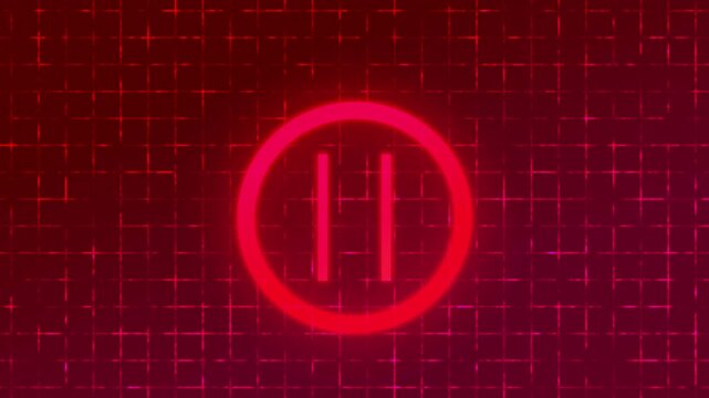 4K Neon Pause Icon Glowing Over a Futuristic Digital Grid Background. Pause Icon with Glowing Cyan Neon Light for technology, business, growth, and digital presentations. Easy to use.