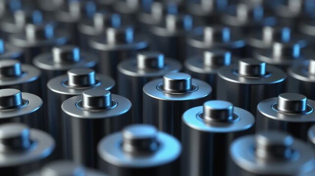 Background of many modern rechargeable batteries lined up tightly together in rows