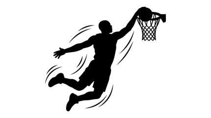 Male Basketball Player Slam Dunk Silhouette with Hoop © Syahril91