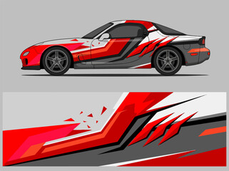 Fototapeta premium Red and black sports car with dynamic racing wrap design 3.
