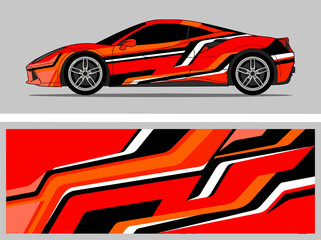 Fototapeta premium Red sports car with dynamic racing stripe design 1.