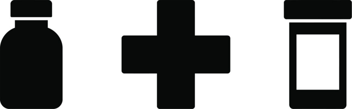 Medical icons set with pill bottles and cross