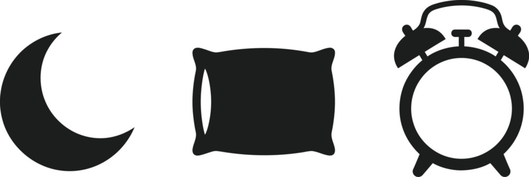 Icons of a crescent moon, pillow, and alarm clock
