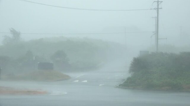 Destructive Hurricane Winds Lash Coastal Area During Landfall