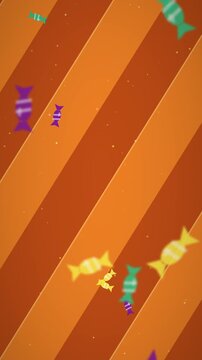 Halloween Candy Stripe Background with Floating Sweets
