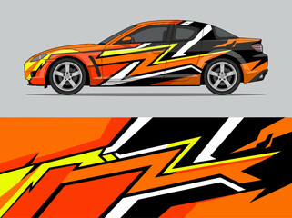 Fototapeta premium Vibrant Orange Racing Car with Dynamic Lightning Design.