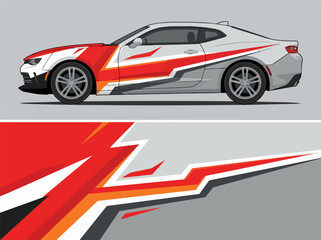 Fototapeta premium White sports car with dynamic red racing stripes design 1.