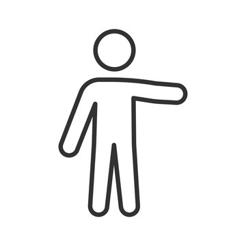 Pointing and gesturing, direction indicator icon in line design. Pointing, gesture, direction, show, indicate, presentation, human on white background vector. Pointing person editable stroke icon.