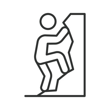 Rock climbing sport icon in line design. Adventure, challenge, recreation, mountain, extreme, active, person, wall on white background vector. Rock climbing sport editable stroke icon