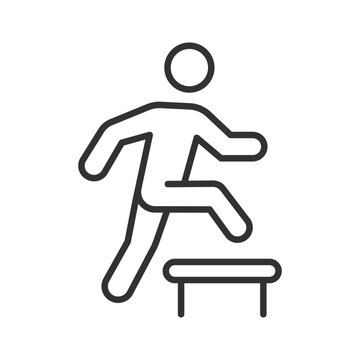 Overcoming obstacle icon in line design. Challenge, progress, success, effort, ambition, goal, achievement on white background vector. Overcoming obstacle editable stroke icon.