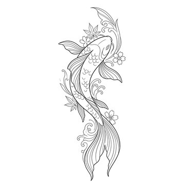 Koi tattoo line illustration