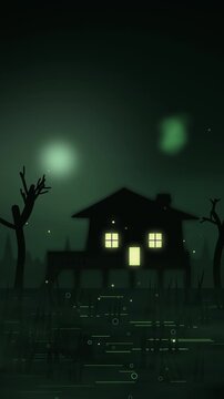 Halloween Swamp Witch Cabin Background with Fireflies