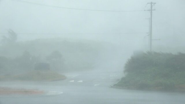 Extreme Winds And Driving Rain Sweep Across Coast In Hurricane Eyewall