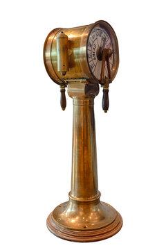 Antique brass engine order telegraph from a riverboat isolated