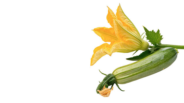 Fresh green zucchini squash blossom flower agriculture isolated on transparent background.