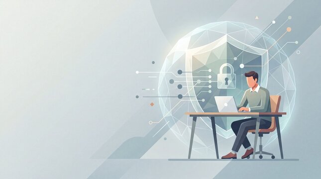 Cybersecurity and Personal Data Protection Concept with Secure Laptop User