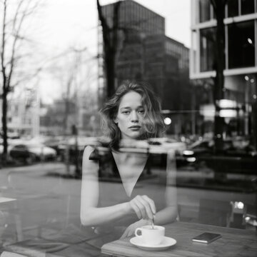 Lonely Woman Waiting Over Coffee