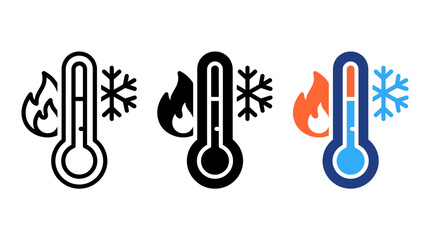 Fototapeta premium Thermometer Heat and Cold Temperature Icon Set – Outline, Solid Black and Flat Color Vector for Weather, HVAC, Healthcare and Climate Monitoring