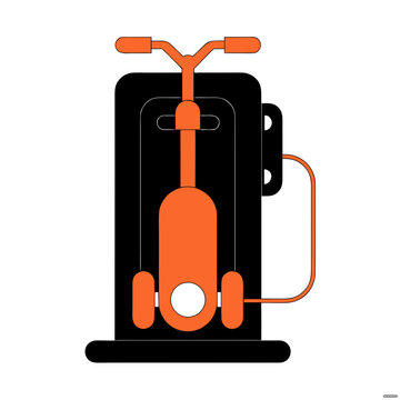 Industrial air compressor pump vector icon, orange and black manual floor pump for tires, mechanical inflation tool illustration for garage and workshop