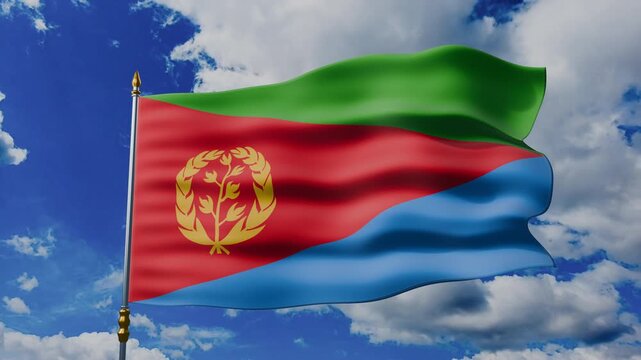 Eritrea Flag Waving Against Blue Sky