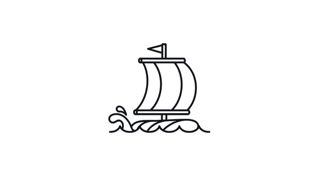 Minimalist Viking Ship Icon on White Background
