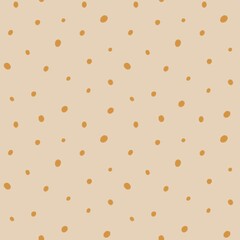 Seamless polka dot patterns on soft cream and beige backgrounds with small brown dots. Delicate and minimal dotted designs perfect for fabric, baby products, scrapbooking, packaging, stationery © Xeniya
