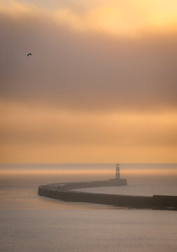 Seaham lighthouse on a foggy winter morning