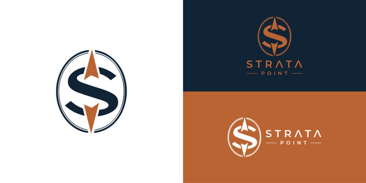An elegant oval emblem for an apartment building featuring a stylised capital S centred between upward- and downward-pointing arrows. The arrows symbolise direction and sophisticated vertical living.