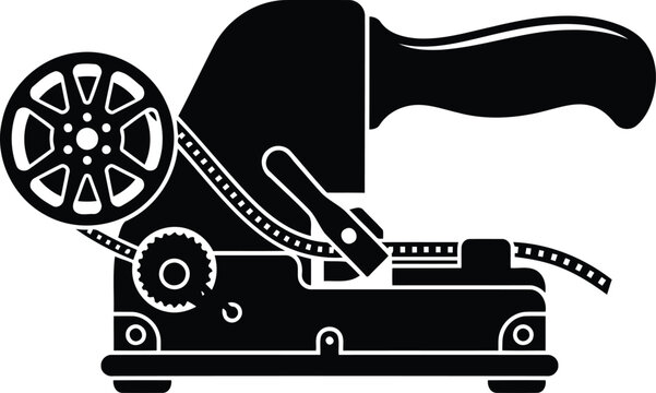 Film splicer vector illustration, retro movie editing tool icon, cinematic vintage equipment