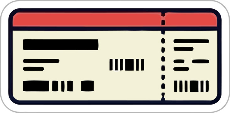 Simple cartoon illustration of a blank ticket or boarding pass with a barcode