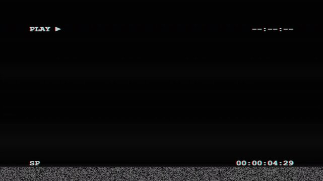 Highly authentic VHS playback overlay. Features continuous micro-jitter on text, dynamic RGB chromatic aberration, rolling hum bars, sharp tape dropouts, CRT scanlines, and bottom tracking noise on a