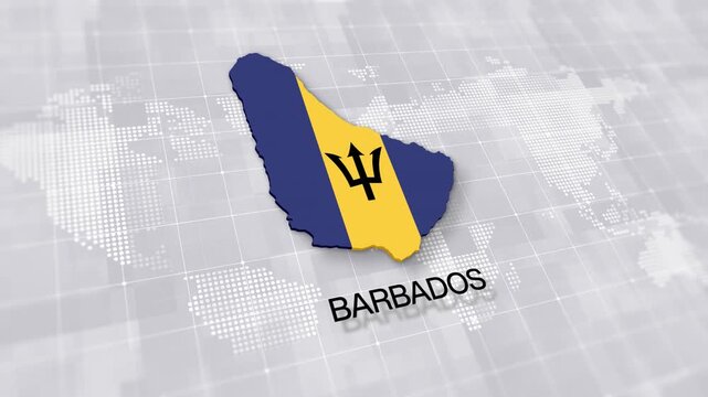 Barbados map with national flag on white digital world map background, global political, geographic border for international news concept wiht minimal background