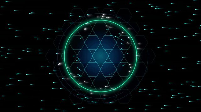 Futuristic hexagonal grid pattern with glowing circular center design