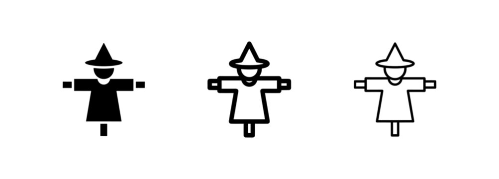 Scarecrow icon set. Autumn, harvest, farming, agriculture, and halloween symbol.