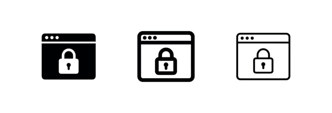 Secure browser window icon set, representing online privacy, data protection, and web security