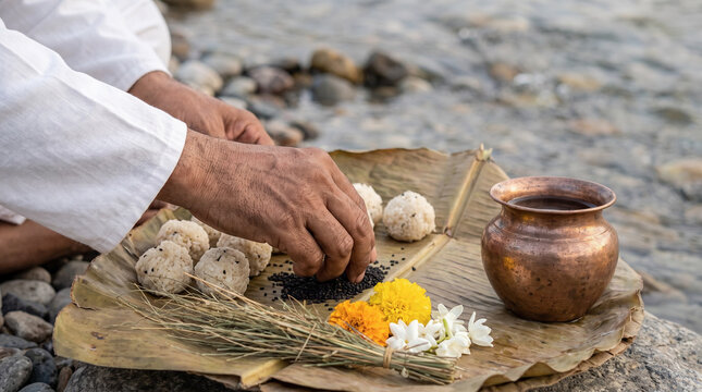 Traditional Pind Daan offerings prepared for Pitru Paksha
