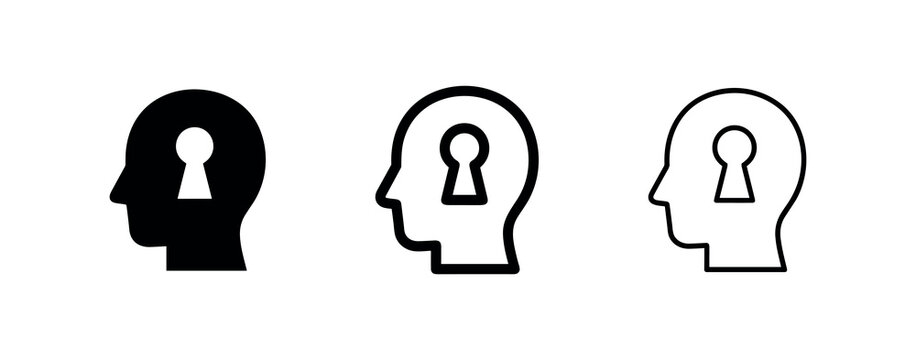 Human head profile with keyhole mystery icon