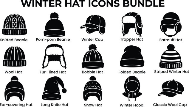 Collection of various winter hat icons and designs in a bundled arrangement