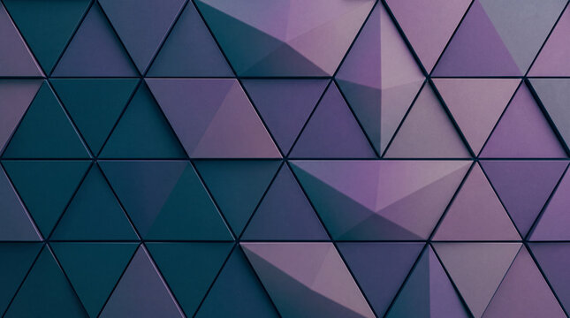 Geometric Tiling Pattern: An abstract mosaic of interconnected triangles in varying shades of purple and blue creates a visually striking geometric pattern with a futuristic, minimalist aesthetic.