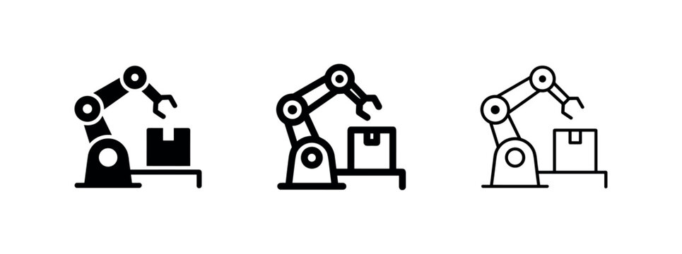 Robotic Arm Handling Package Box Icon Set