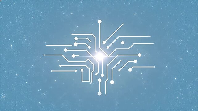 Abstract tree shaped circuit pattern with white lines on light blue background