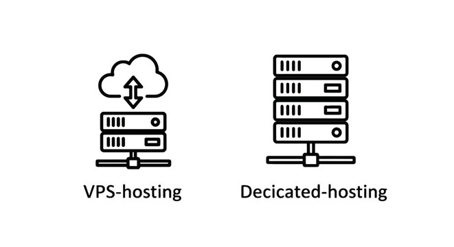 Vps hosting and dedicated hosting server network infrastructure outline icons with data center black and white infrastructure hardware computer