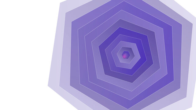 Abstract purple hexagonal layers creating a deep tunnel effect with soft gradients on a clean white background for modern design