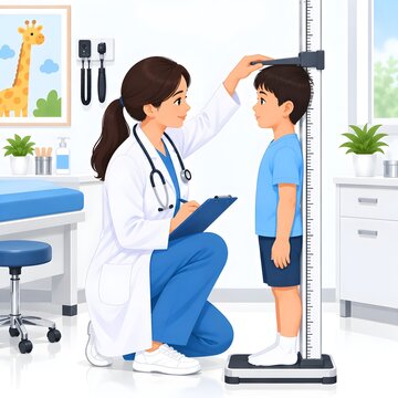 Pediatrician Measuring Child Height with Stadiometer