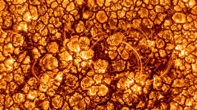 Solar chromosphere plasma granulation orange gold surface texture