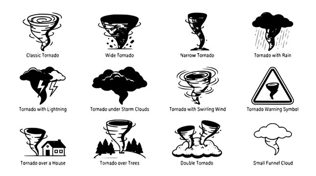 Cartoon Tornado Weather Icons Collection Modern Flat Vector Set