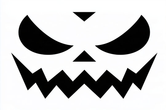 Scary Halloween pumpkin face with an evil black expression, creepy smile and frightening eyes isolated on plain white.