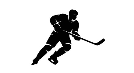 Fototapeta premium Black Silhouette of Ice Hockey Player Skating with Stick