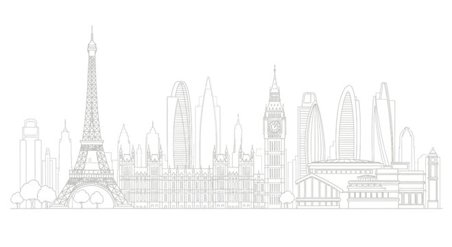 Iconic European City Skyline Sketch Illustration